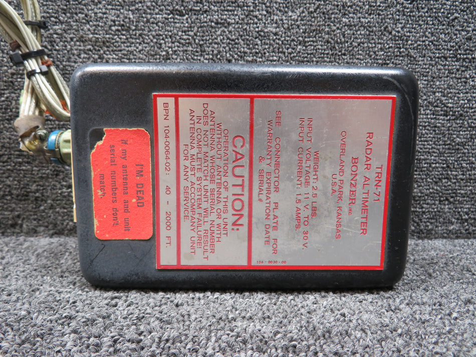 104-0064-02 Bonzer TRN-71 Radar Altimeter (Voltage: 11-30, Range: 40-2000 FT)