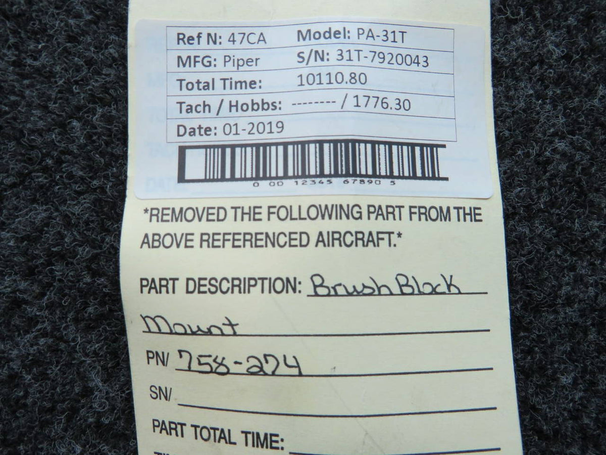 758-274 Piper PA-31T Bracket Brush Mount De-Ice BAS Part Sales | Airplane Parts