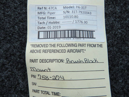 758-274 Piper PA-31T Bracket Brush Mount De-Ice BAS Part Sales | Airplane Parts