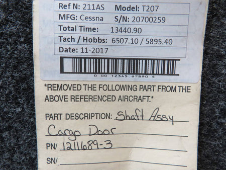 1211689-3 Cessna T207 Cargo Door Shaft Assembly BAS Part Sales | Airplane Parts