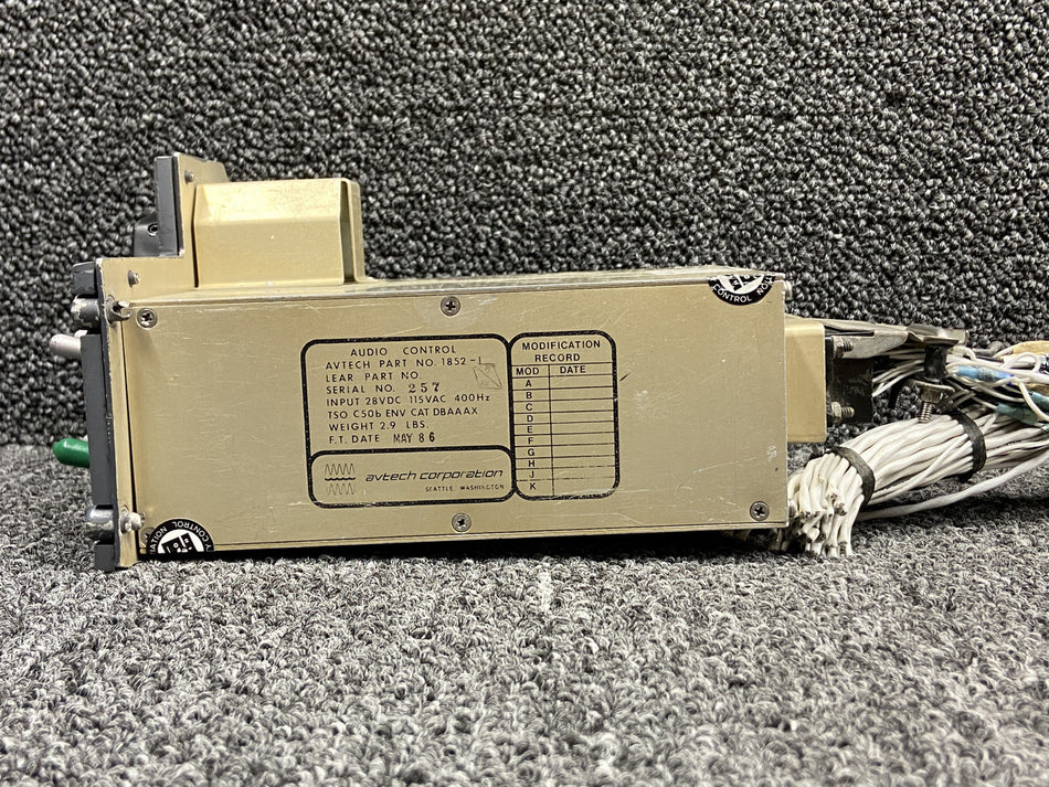 1852-1 (Alt: 6608406-1) Avtech Corp Pilot Audio Control Panel (28V)