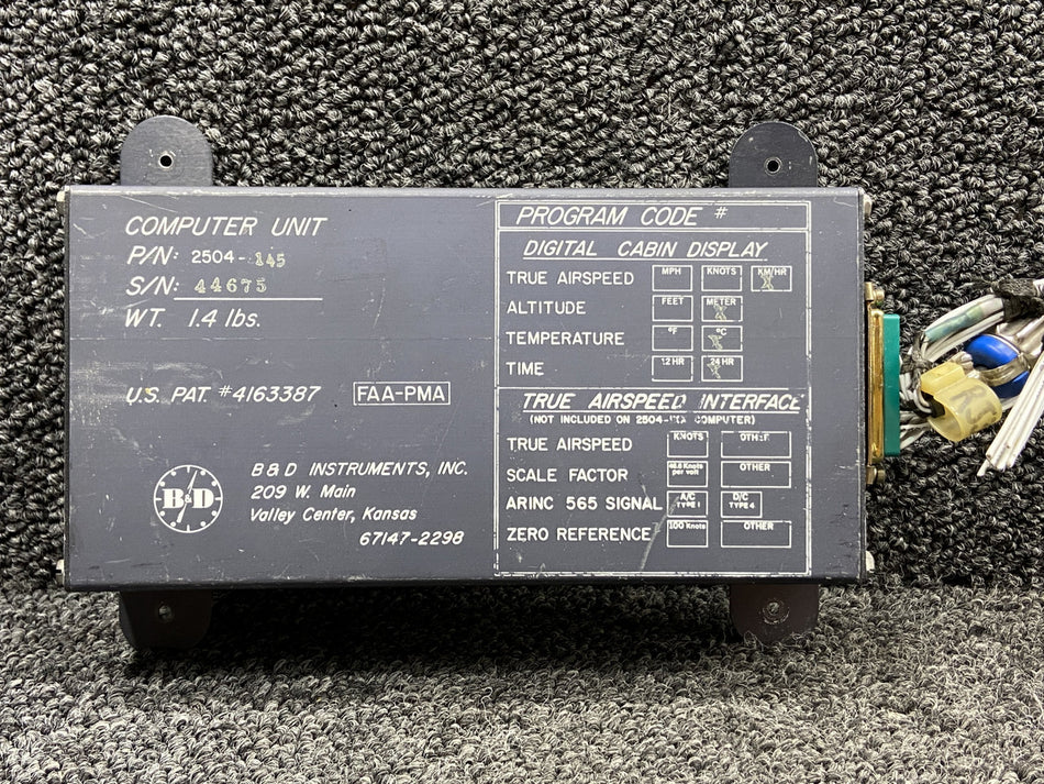 2504-145 B&D Instruments Cabin Display Computer Assembly