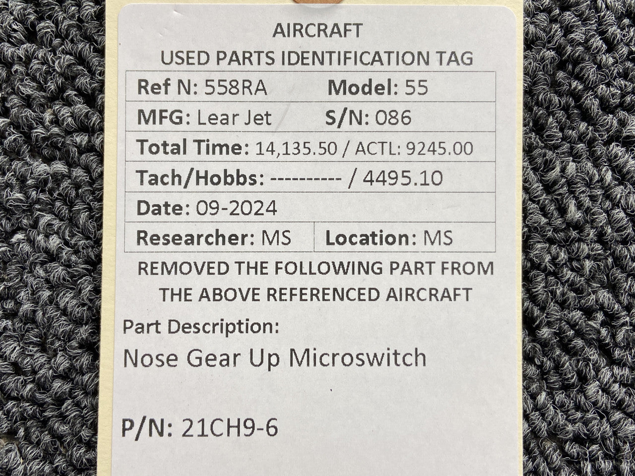 21CH9-6 Lear Jet 55 Nose Gear Up Microswitch – BAS Part Sales
