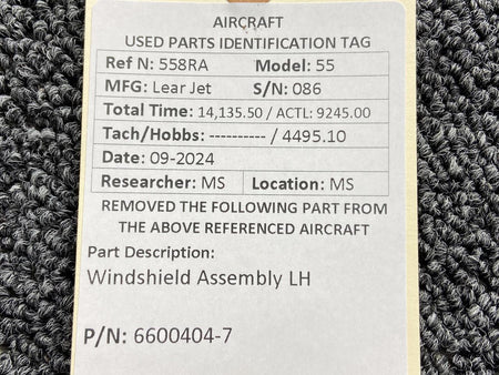 Learjet 6600404-7 Lear Jet 55 Windshield Assembly LH