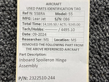 Learjet 2322510-244 Lear Jet 55 Inboard Spoileron Hinge Assembly