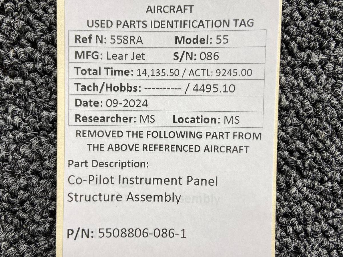 Learjet 5508806-086-1 Lear Jet 55 Co-Pilot Instrument Panel Structure Assembly