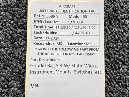 Learjet Lear Jet 55 Goodie Bag Set w Static Wicks, Instrument Mounts, Switches