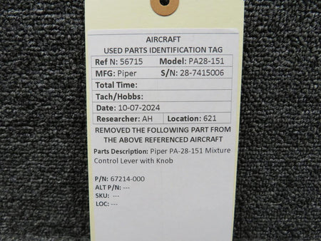 Piper Aircraft Parts 67214-000 Piper PA28-151 Mixture Control Lever with Knob
