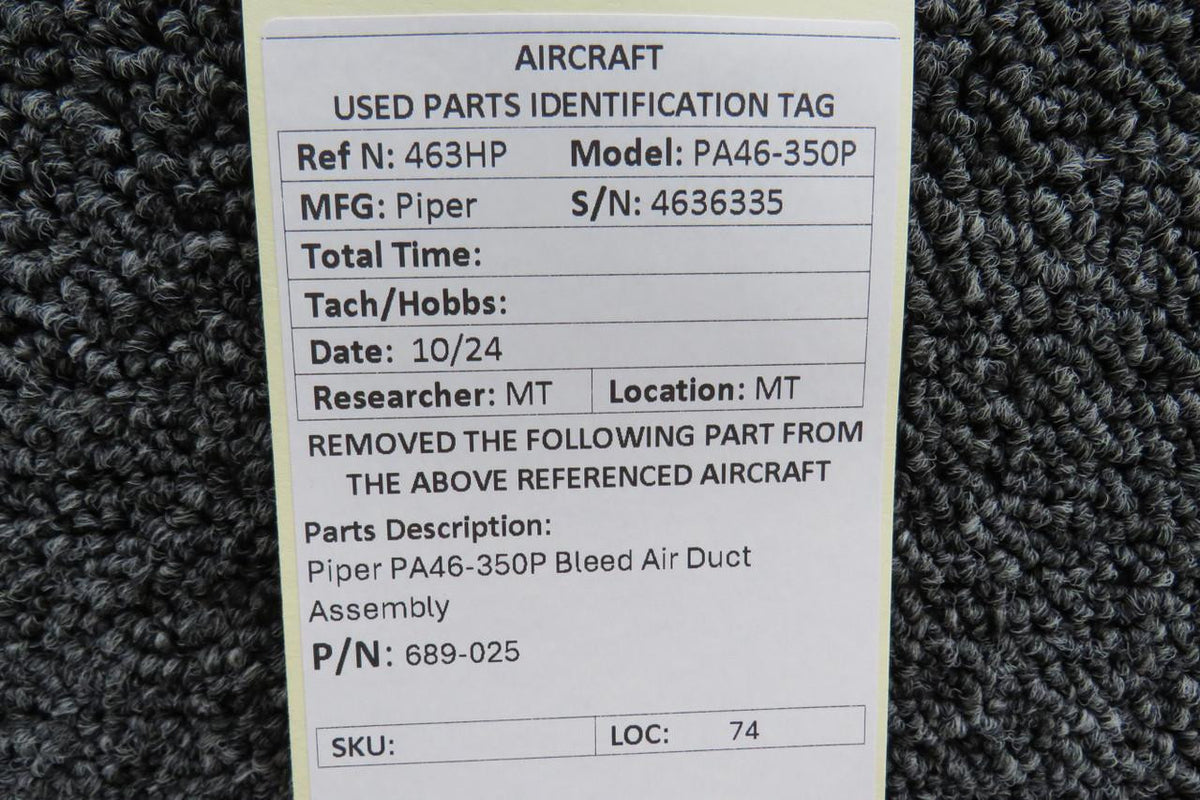 Piper Aircraft Parts 689-025 Piper PA46-350P Bleed Air Duct Assembly