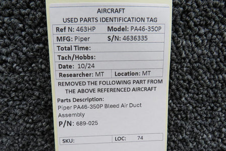 Piper Aircraft Parts 689-025 Piper PA46-350P Bleed Air Duct Assembly