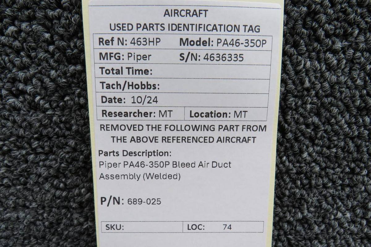 Piper Aircraft Parts 689-025 Piper PA46-350P Bleed Air Duct Assembly (Welded)