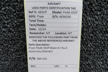 Piper Aircraft Parts 689-025 Piper PA46-350P Bleed Air Duct Assembly (Welded)