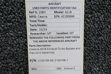 Cessna Aircraft Parts 5155156-49, 5155156-1 Cessna 421B Exhaust Turbo Bypass and Flex Joint Assembly