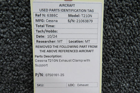 Cessna Aircraft Parts 0750161-25 Cessna T210N Exhaust Clamp with Support