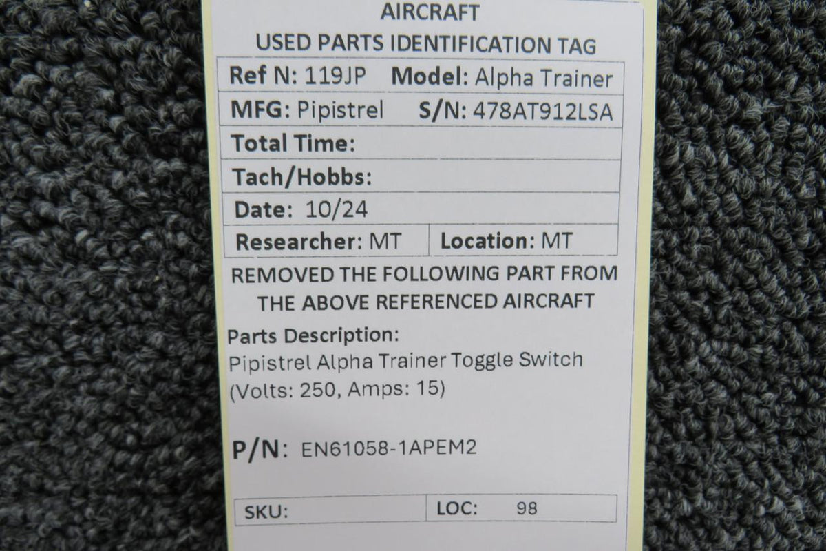 Pipistrel EN61058-1APEM2 Pipistrel Alpha Trainer Toggle Switch (Volts: 250, Amps: 15)