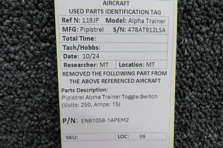 Pipistrel EN61058-1APEM2 Pipistrel Alpha Trainer Toggle Switch (Volts: 250, Amps: 15)