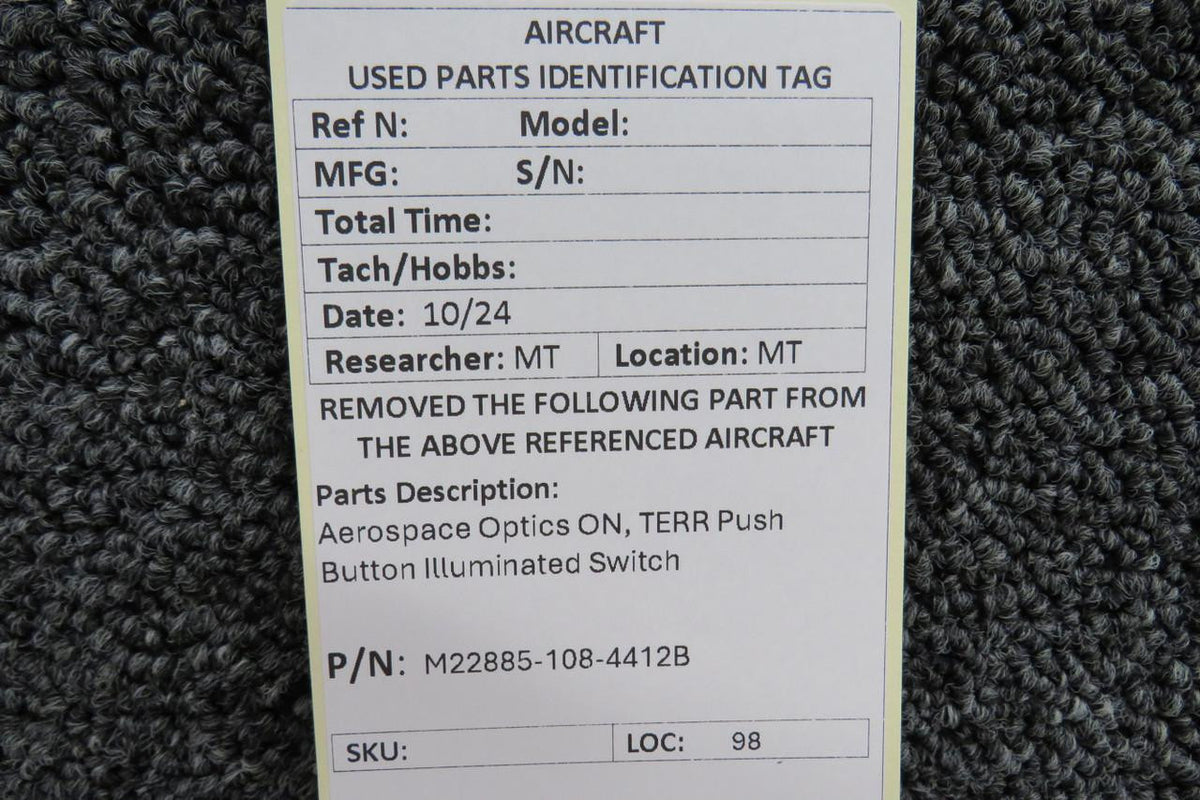 Aerospace Optics M22885-108-4412B Aerospace Optics ON, TERR Push Button Illuminated Switch