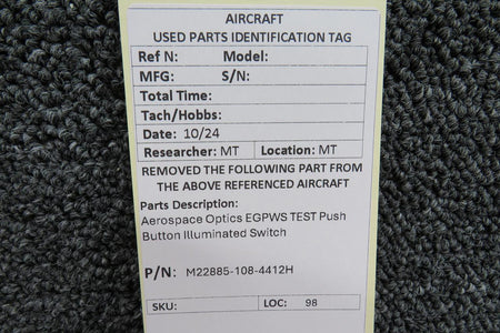 Aerospace Optics M22885-108-4412H Aerospace Optics EGPWS TEST Push Button Illuminated Switch