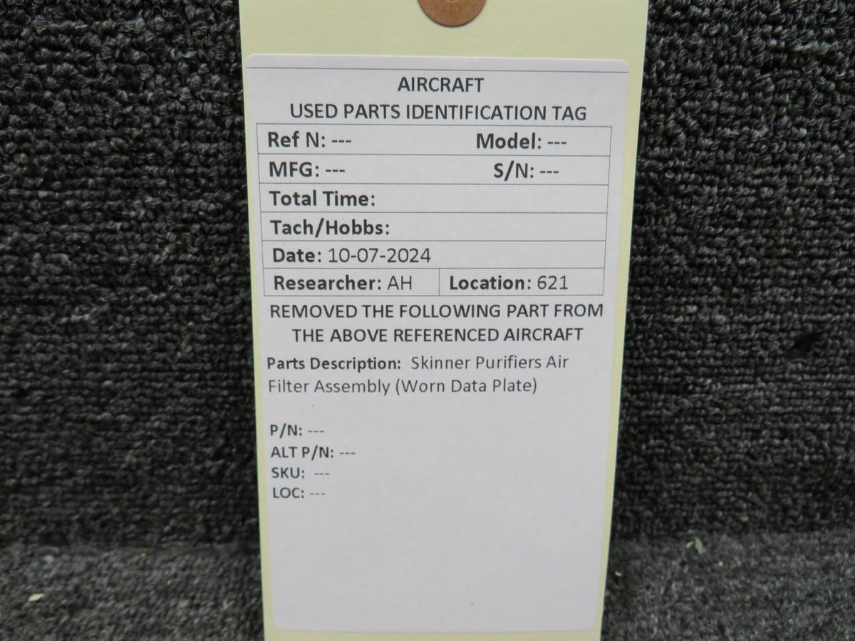 skinner Skinner Purifiers Air Filter Assembly (Worn Data Plate)