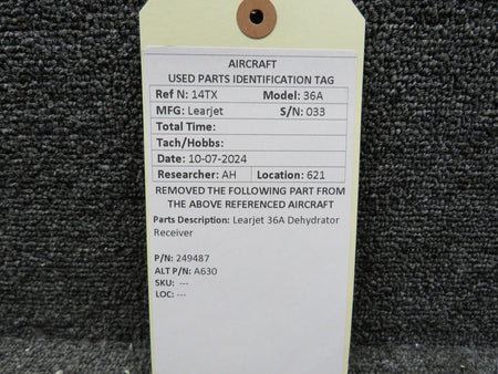 Learjet 249487 (Alt: A630) Learjet 36A Dehydrator Receiver
