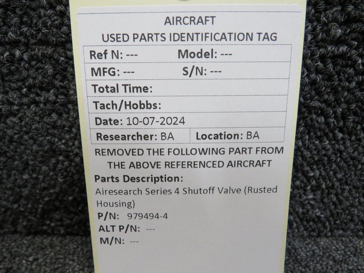 Airesearch 979494-4 Airesearch Series 4 Shutoff Valve (Rusted Housing)