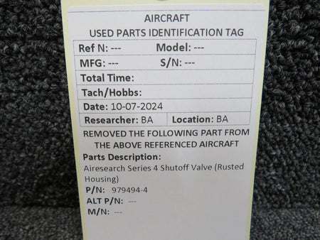 Airesearch 979494-4 Airesearch Series 4 Shutoff Valve (Rusted Housing)