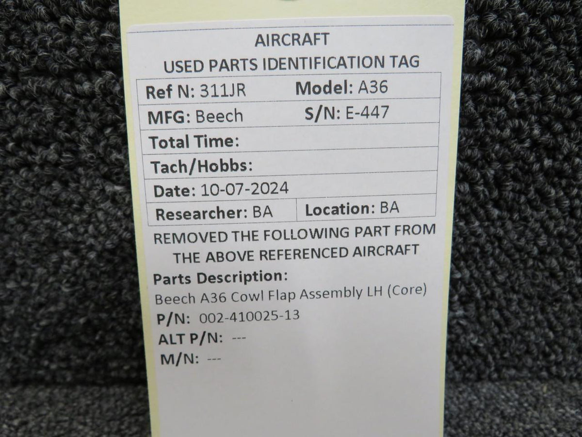 Beechcraft Parts 002-410025-13 Beechcraft A36 Cowl Flap Assembly LH (Core)