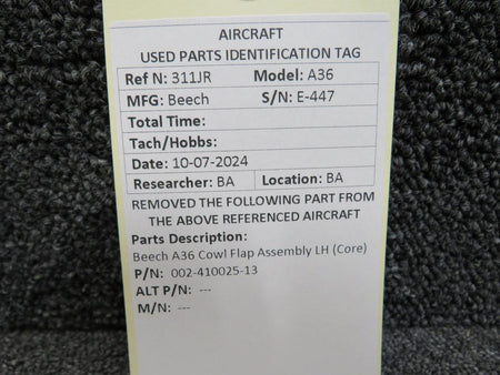 Beechcraft Parts 002-410025-13 Beechcraft A36 Cowl Flap Assembly LH (Core)