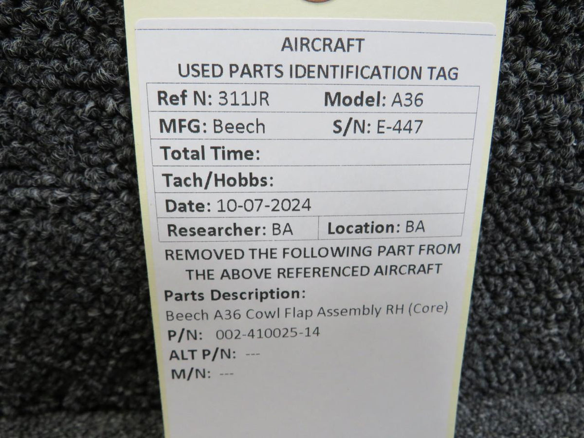 Beechcraft Parts 002-410025-14 Beechcraft A36 Cowl Flap Assembly RH (Core)