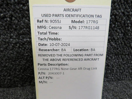 Cessna Aircraft Parts 2043007-1 Cessna 177RG Nose Gear Aft Drag Link