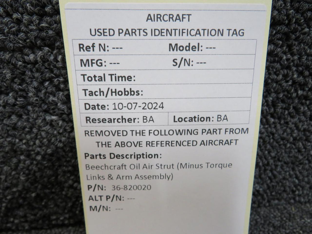 Beechcraft Parts 36-820020 Beechcraft Oil Air Strut (Minus Torque Links & Arm Assembly)