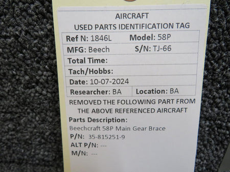 Beechcraft Parts 35-815251-9 Beechcraft 58P Main Gear Brace