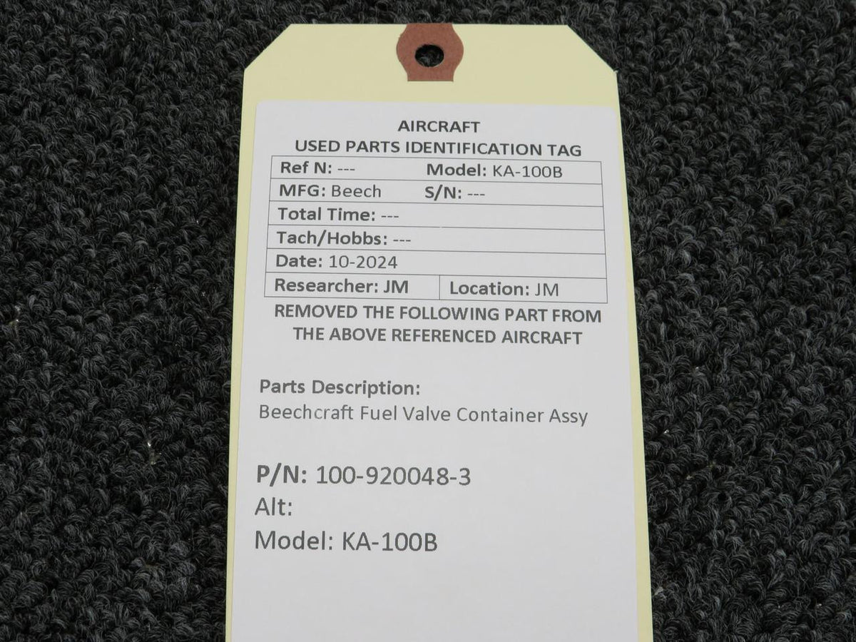 Beechcraft Parts 100-920048-3 Beechcraft  KA-100B Fuel Valve Container Assembly