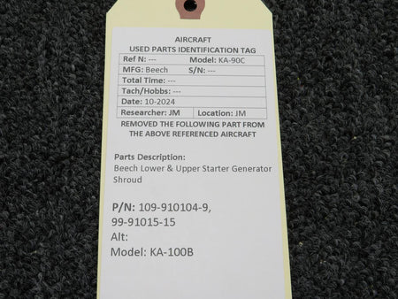 Beechcraft Parts 109-910104-9, 99-910015-15 Beech KA-C90 Lower & Upper Starter Generator Shroud