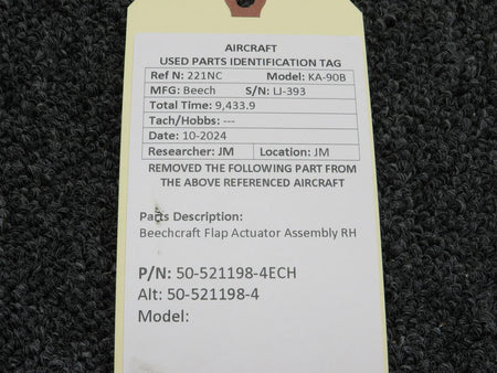 Beechcraft Parts 50-521198-4ECH (50-521198-4) Beechcraft Flap Actuator Assembly RH