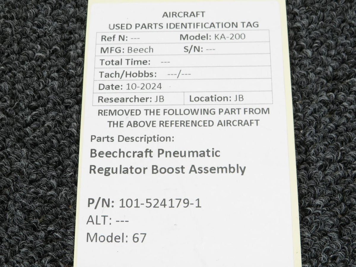 Beechcraft Parts 101-524179-1 Beechcraft 67 Pneumatic Regulator Boost Assembly