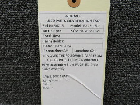 Piper Aircraft Parts BJ1000ASIMY Piper PA28-151 Drain Valve Assembly