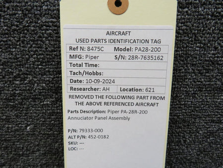 Piper Aircraft Parts 79333-000 (Alt: 452-0182) Piper PA28R-200 Annunciator Panel Assembly