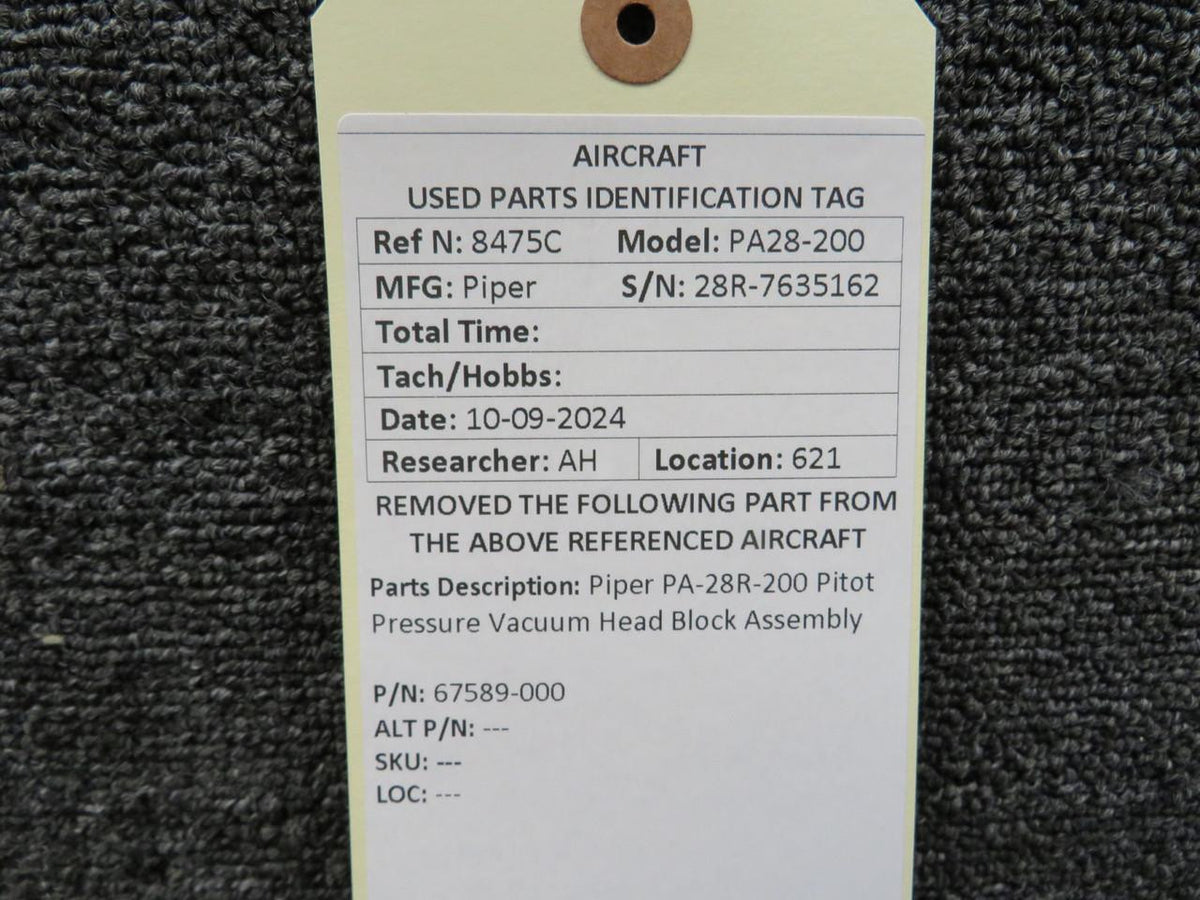 Piper Aircraft Parts 67589-000 Piper PA28R-200 Pitot Pressure Vacuum Head Block Assembly