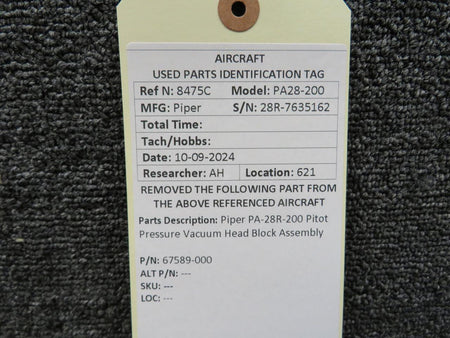 Piper Aircraft Parts 67589-000 Piper PA28R-200 Pitot Pressure Vacuum Head Block Assembly