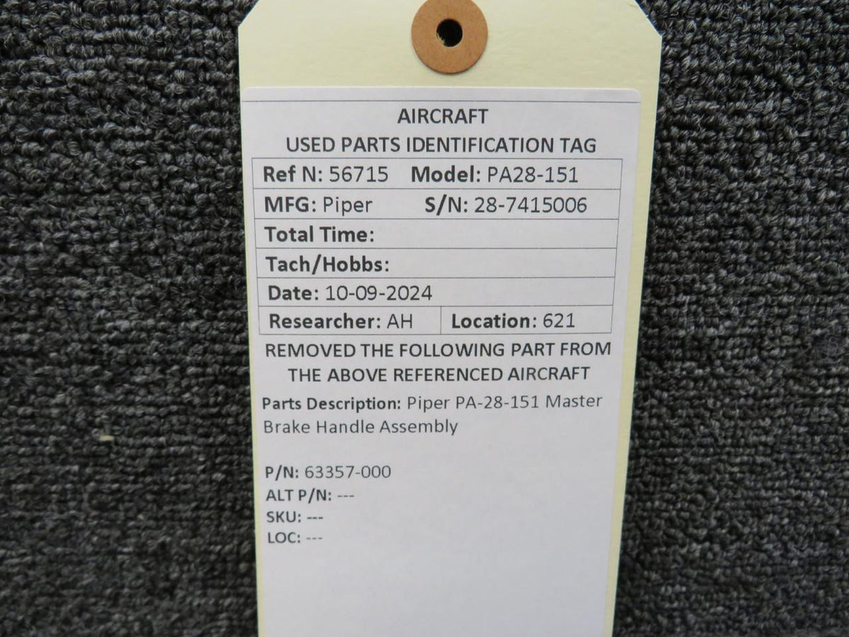 Piper Aircraft Parts 63357-000 Piper PA28-151 Master Brake Handle Assembly