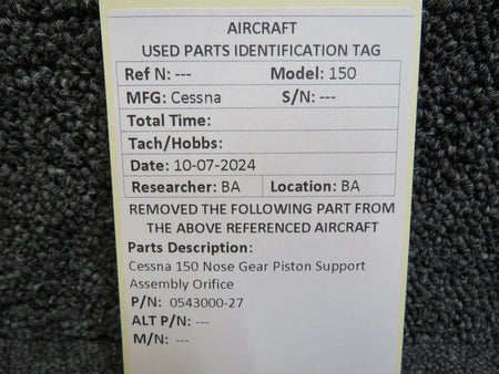 Cessna Aircraft Parts 0543000-27 Cessna 150 Nose Gear Piston Support Assembly Orifice