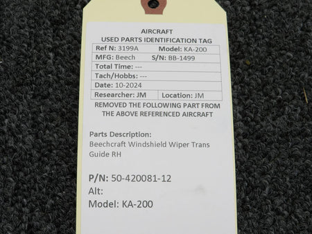 Beechcraft Parts 50-420081-12 Beechcraft KA-200 Windshield Wiper Trans Guide RH