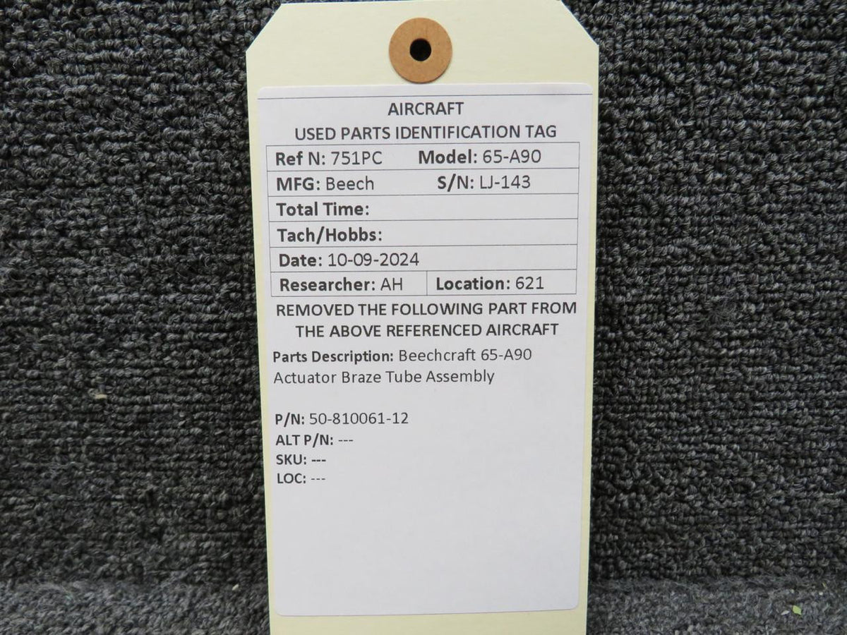 Beechcraft Parts 50-810061-12 Beechcraft 65-A90 Actuator Braze Tube Assembly