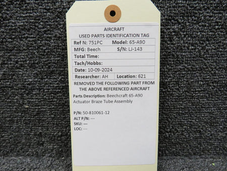 Beechcraft Parts 50-810061-12 Beechcraft 65-A90 Actuator Braze Tube Assembly