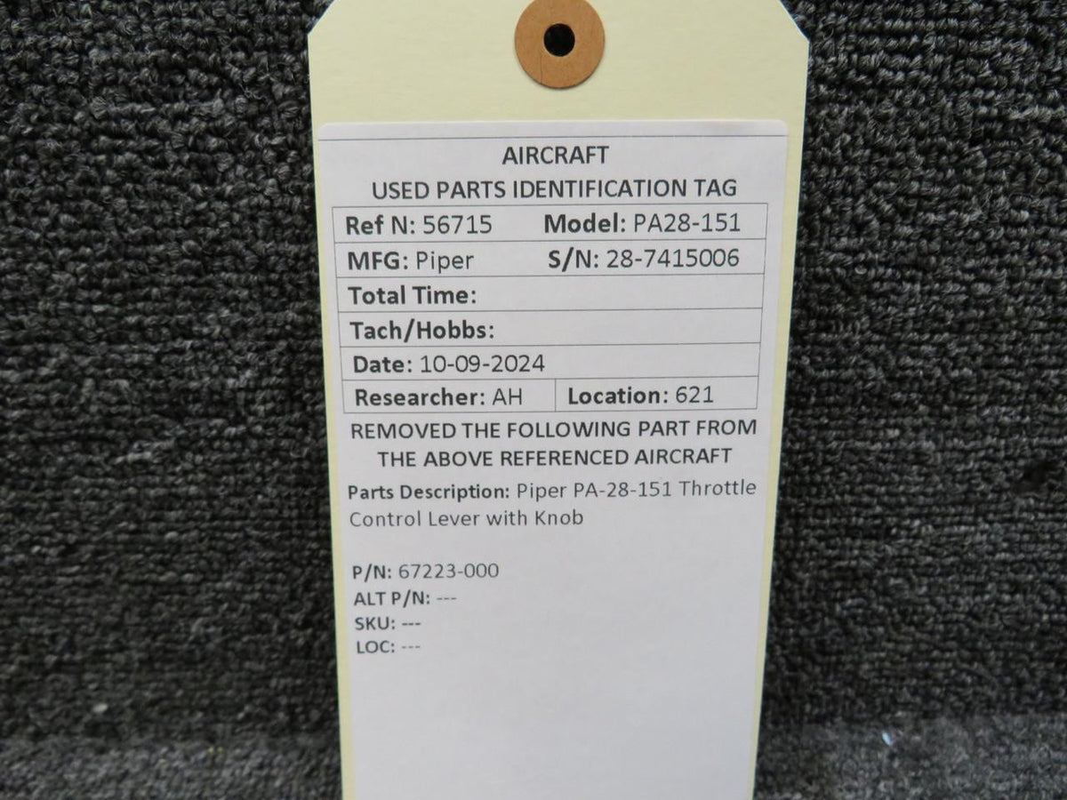 Piper Aircraft Parts 67223-000 Piper PA28-151 Throttle Control Lever with Knob