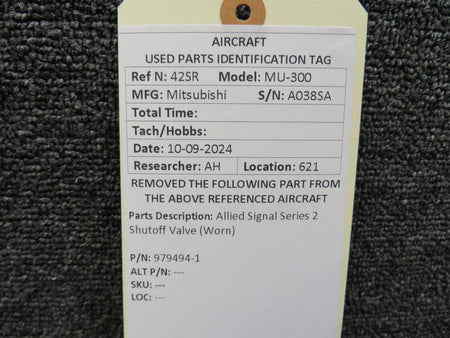 Allied Signal 979494-1 Allied Signal Series 2 Shutoff Valve (Worn)