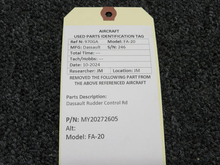 Dassault MY20272605 Dassault FA-20 Rudder Control Rod