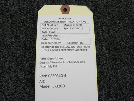 Cessna Aircraft Parts 0850340-4 Cessna 320D Alternate Air Chamber Box Assembly RH