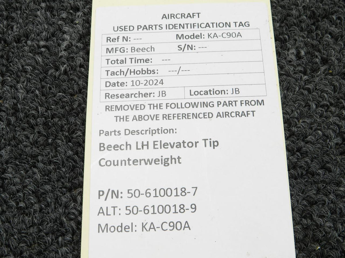 Beechcraft Parts 50-610018-7 (Alt: 50-610018-9) Beech KA-C90A LH Elevator Tip Counterweight